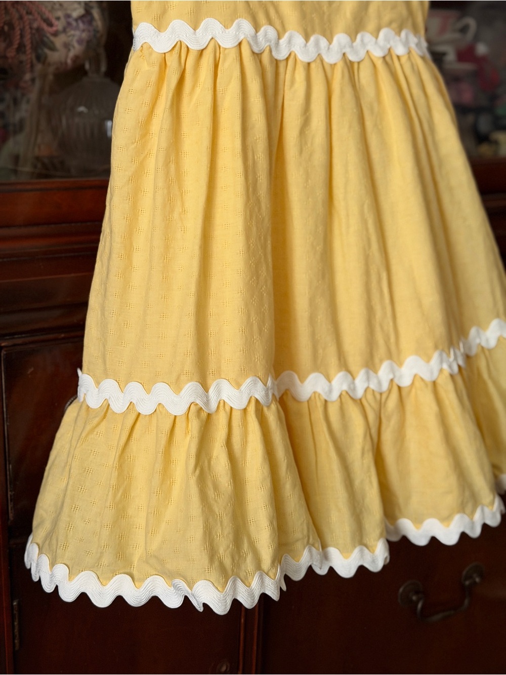 Girls Yellow Sundress with White Rickrack Trim - Picture 5 of 13